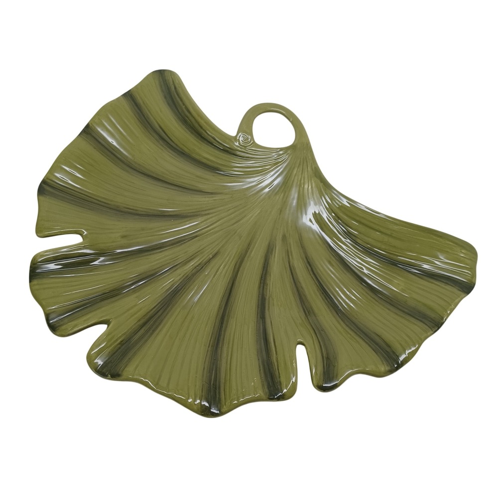 Tommy Bahama Green Ginkgo Leaf Ceramic Serving Platter Tray 12" Tropical Decor